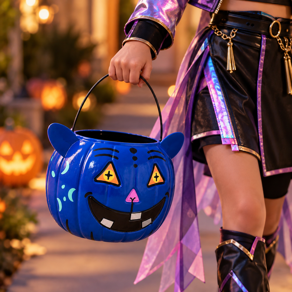 Derpy Cat Halloween Candy Bucket, Trick-or-Treat Pail, Kids Costume Accessory