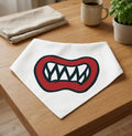 White bandana with red and black mouth graphic